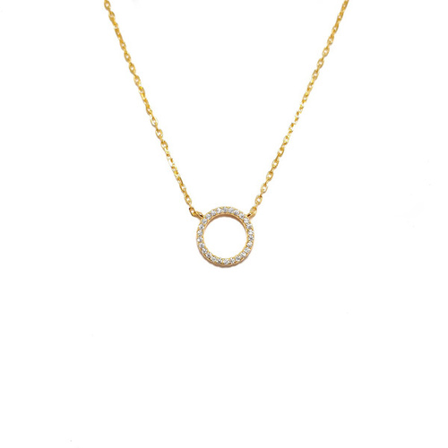 YELLOW GOLD SMALL CUBIC ZIRCONIA CIRCLE NECKLACE