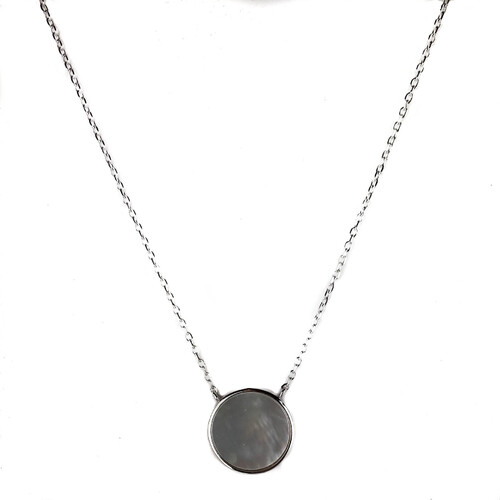 SANTO STERLING SILVER LARGE MOTHER OF PEARL DISC NECKLACE 
