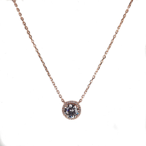 ROSE GOLD LARGE CZ HALO NECKLACE