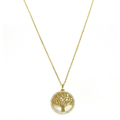 SANTO YELLOW GOLD MOTHER OF PEARL TREE OF LIFE NECKLACE