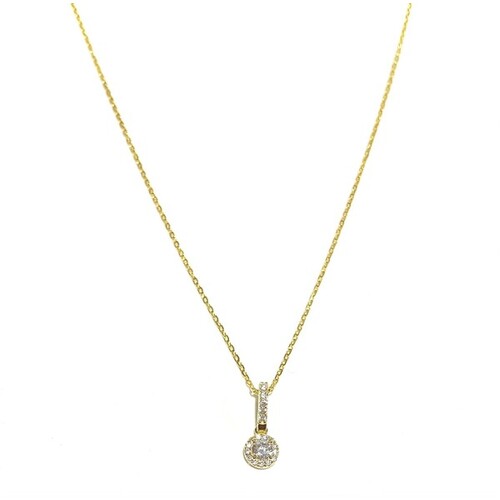 SANTO YELLOW GOLD SMALL HALO PENDANT ON BAR NECKLACE
