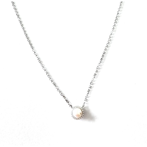 SANTO STERLING SILVER FRESH WATER PEARL NECKLACE WITH CZ HALO