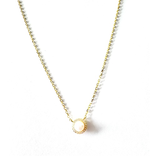 SANTO YELLOW GOLD FRESHWATER PEARL WITH CZ HALO NECKLACE