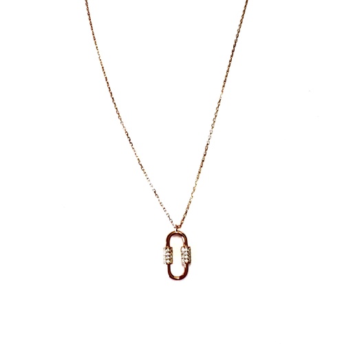 SANTO ROSE GOLD PLATED S/SIL RECTANGLE WITH CZ SIDES NECKLACE