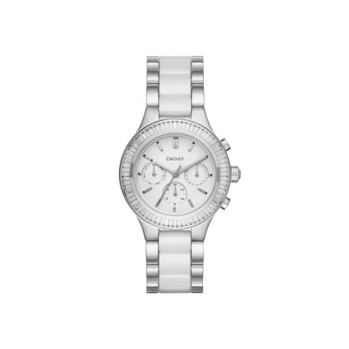 DKNY CHAMBERS STAINLESS STEEL AND WHITE CERAMIC WATCH