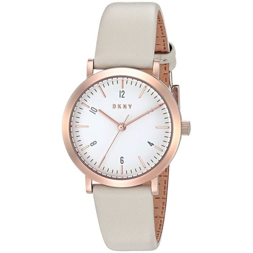 DKNY GREY/WHITE LEATHER AND ROSE GOLD MINI MINETTA WATCH