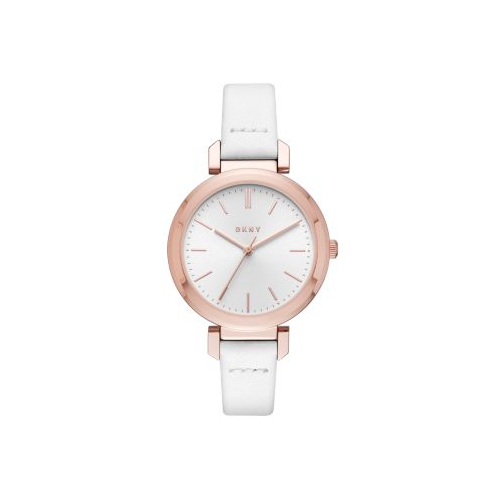 DKNY ELLINGTON WHITE LEATHER AND ROSE GOLD WATCH