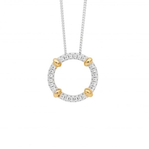 Ellani Sterling silver circle pendant with cubic zirconias and gold plating