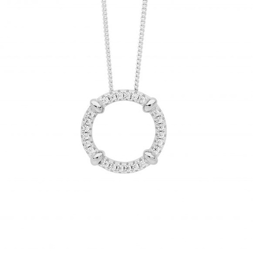 Ellani Sterling silver circle pendant with cubic zirconias