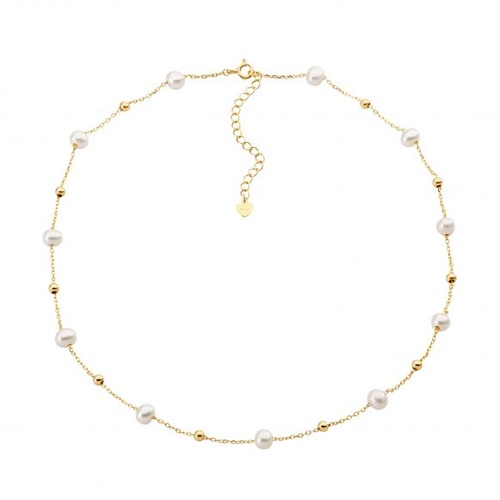 Ellani Sterling silver necklace with freshwater pearls and gold plating.
