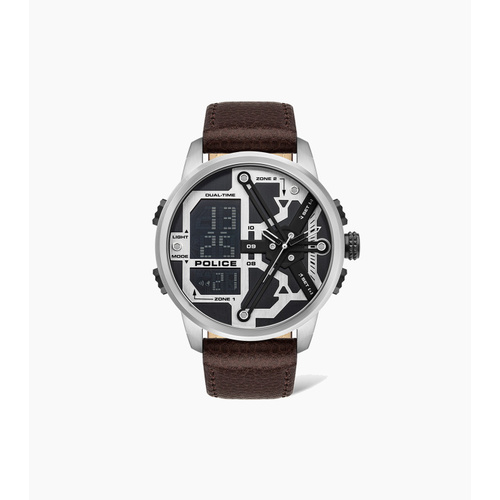 POLICE MARSDEN STAINLESS STEEL BROWN LEATHER WATCH