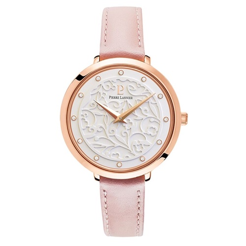PIERRE LANNIER EOLIA ROSE GOLD AND BLUSH LEATHER WATCH