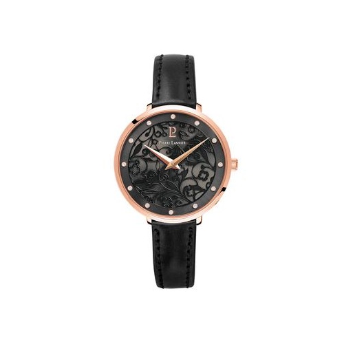 PIERRE LANNIER EOLIA ROSE GOLD AND BLACK LEATHER WATCH