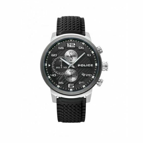 POLICE BROMO STAINLESS STEEL BLACK SILICONE WATCH