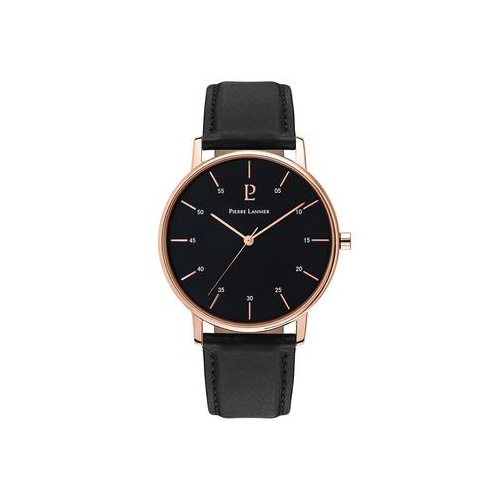 PIERRE LANNIER CITYLINE BLACK LEATHER AND ROSE GOLD WATCH