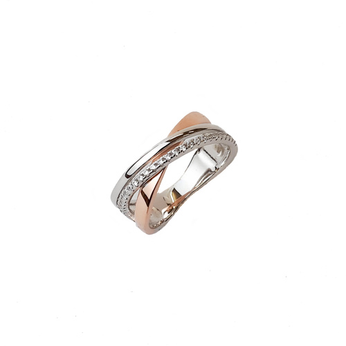 ROSE GOLD AND STERLING SILVER CROSS OVER RING