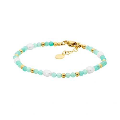 Stainless Steel Amazonite with freshwater pearls 17cm Bracelet