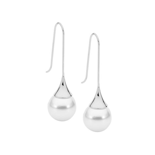 Ellani Stainless Steel Long Drop w/Shell Pearl Earrings