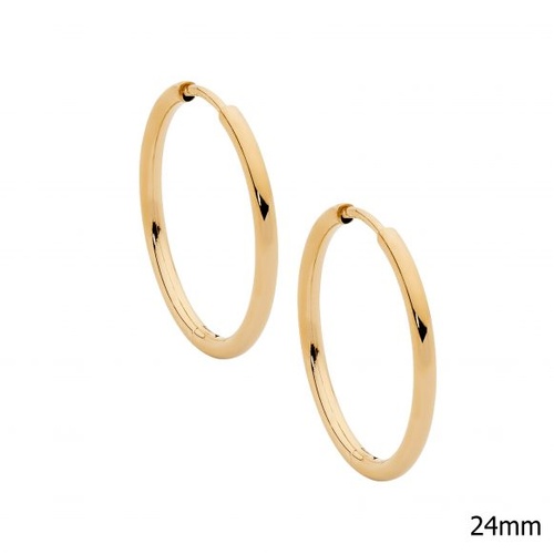 Ellani 24mm Stainless Steel Hoop Earrings with IP Gold Plating.