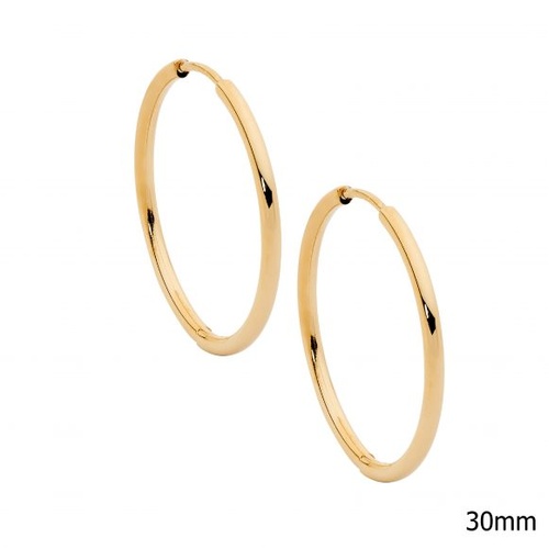 Ellani 30mm Stainless Steel Hoop Earrings with IP Gold Plating