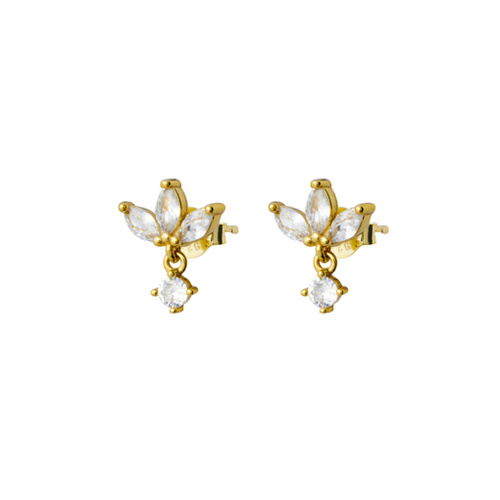 Indulge Sterling Silver Gold Plated stud earrings with flower motif and drop stone
