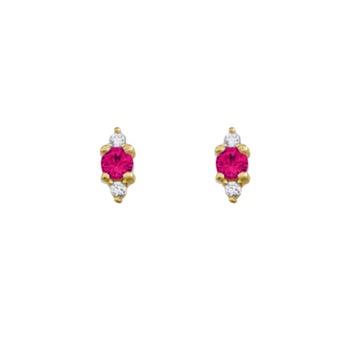 YG Plated Sterling silver dainty stud earrings with feature ruby pink CZ
