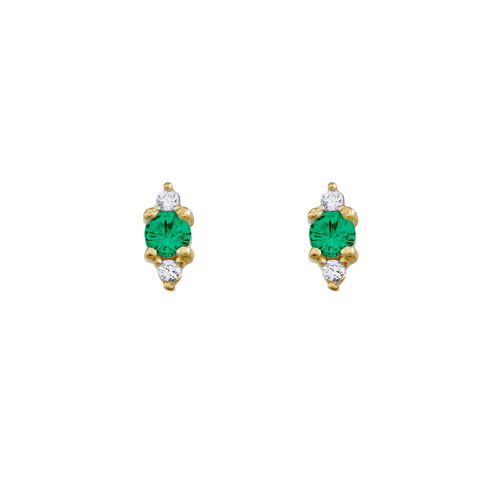 Indulge YG Plated Sterling silver dainty stud earrings with feature emerald CZ