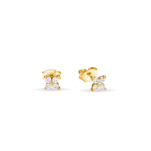Indulge Yellow Gold Plated Sterling Silver Petite CZ Flower Stud Earrings