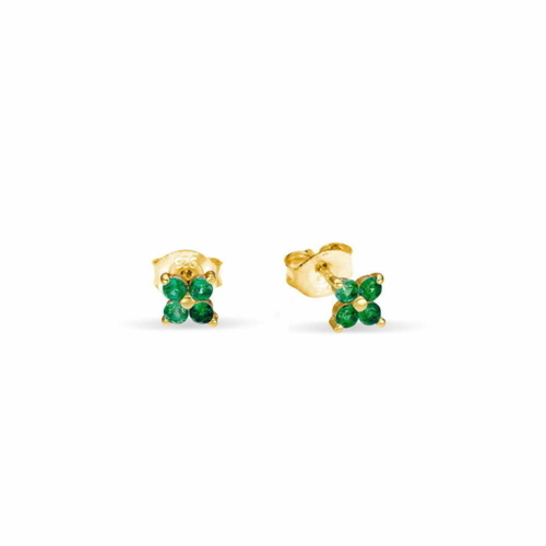 Indulge Yellow Gold Plated Sterling Silver Petite Emerald CZ Flower Stud Earrings