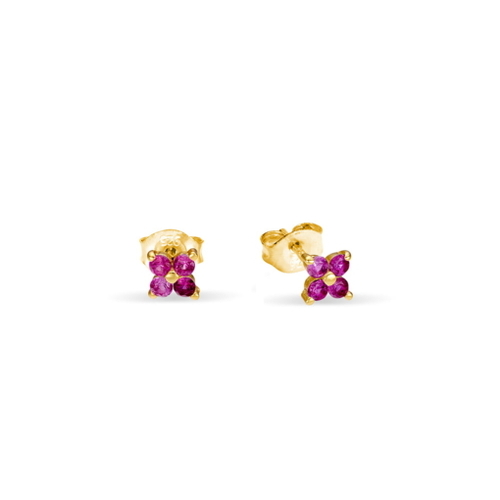 Indulge Yellow Gold Plated Sterling Silver Petite Ruby CZ Flower Stud Earrings