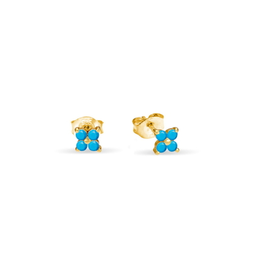 Indulge Yellow Gold Plated Sterling Silver Petite Turquoise CZ Flower Stud Earrings