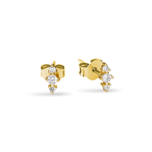 Yellow Gold Plated Sterling silver linear triple CZ stud earrings