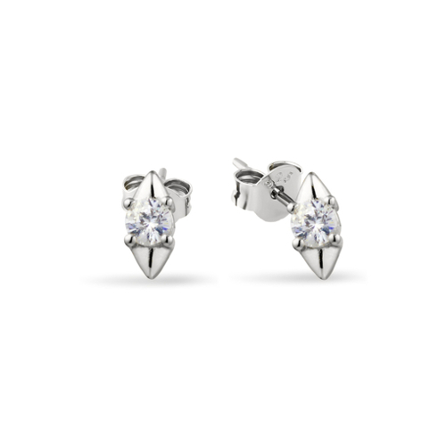 Indulge Sterling silver duo-triangle and centered CZ stud earrings
