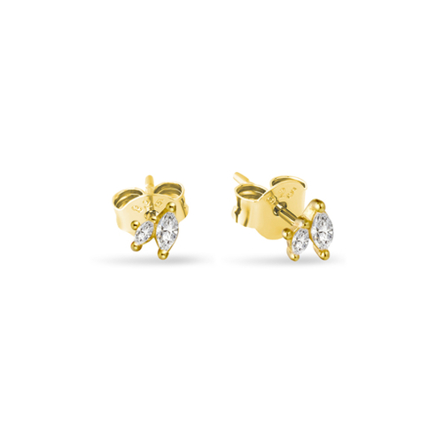 Indulge Yellow Gold Plated Sterling silver gold plated petal-duo CZ stud earrings