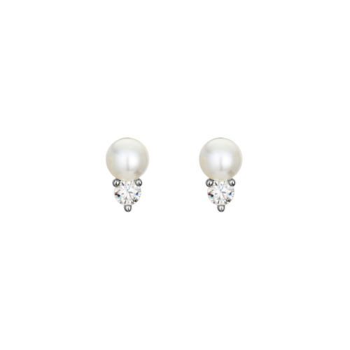 Indulge Sterling Silver Pearl and CZ fixed Stud Earrings