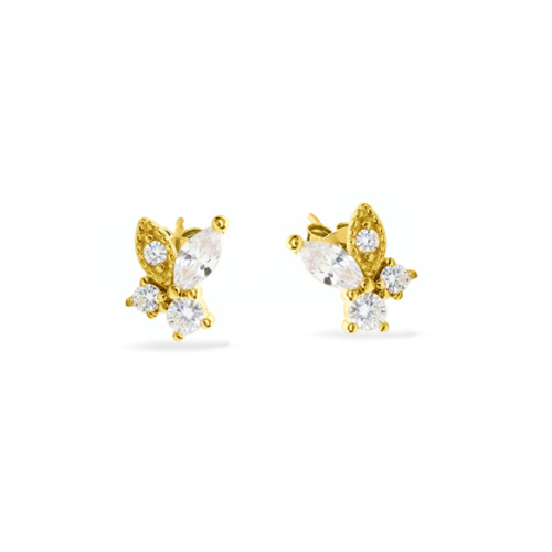 Indulge Sterling Silver Petal Duo CZ Stud Earrings