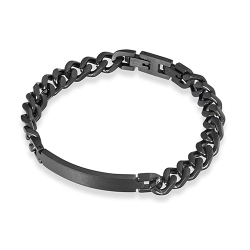 Indulge Stainless steel men’s cuban link ID bracelet Black IP Plating