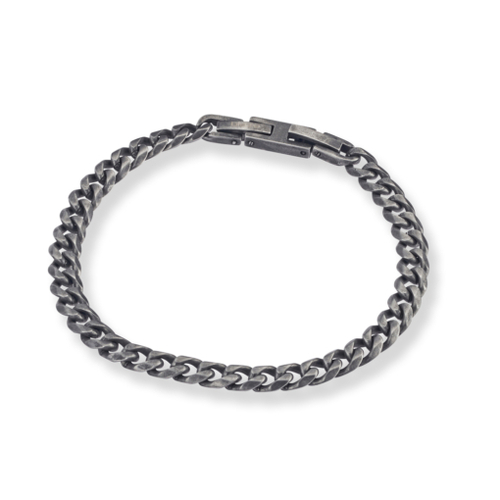 Indulge Stainless Steel men’s cuban link bracelet in aged steel finish