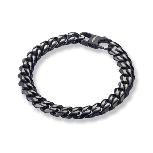 Indulge stainless steel men’s curb link bracelet in oxidised black and steel finish
