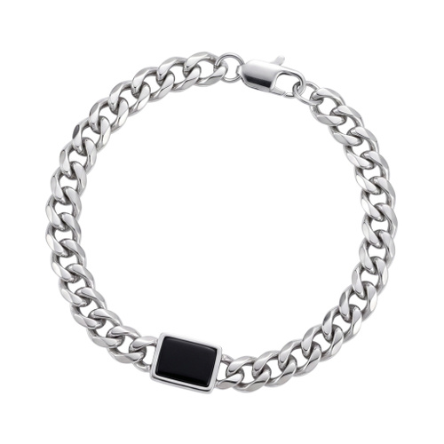 Indulge Stainless Steel shiny finish bracelet with black onyx inlay