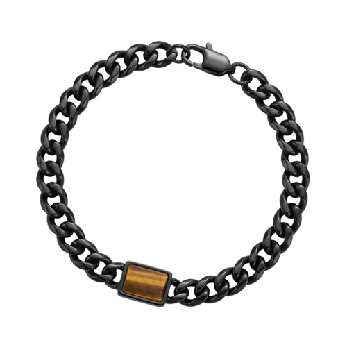 Indulge Stainless Steel black shiny finish bracelet with yellow tiger eye inlay
