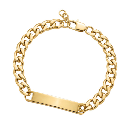 Indulge Stainless Steel Gold Plated 3MM cuban link bracelet with ID plate
