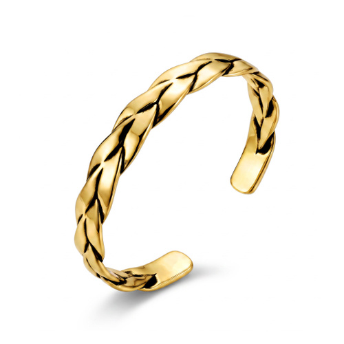 Indulge Stainless Steel Shiny Gold Plated Plait style Cuff Bangle