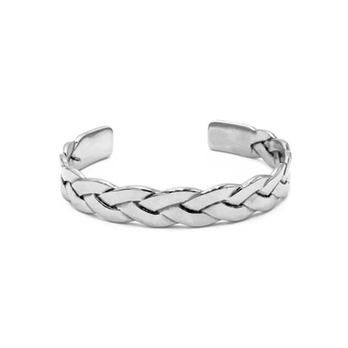 Indulge Stainless Steel Shiny Silver & Black Plait Style Cuff
