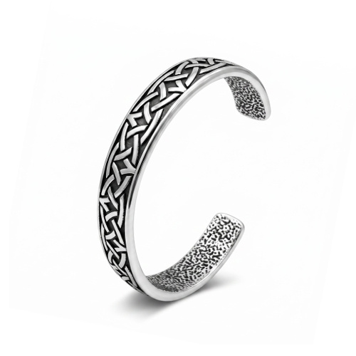 Indulge Stainless Steel Celtic Pattern Black and Silver Cuff Bangle