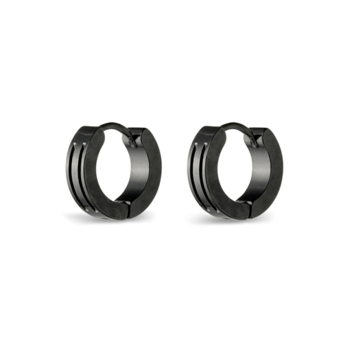 Stainless steel IP black single huggie with engraved two lines