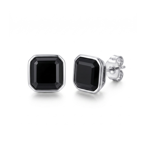Indulge Stainless Steel Octagon Shaped Black CZ Stone stud earrings