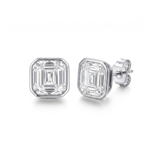 Indulge Stainless Steel Octagon Shaped CZ Stone stud earrings