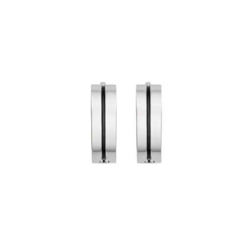 Indulge Stainless steel men’s single huggies with black Stripe
