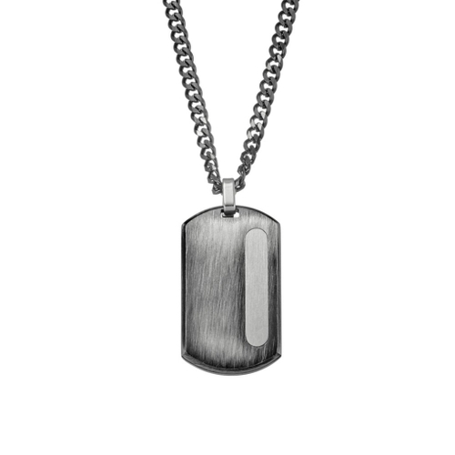 Indulge Stainless steel men’s necklace with detailed black dog tag